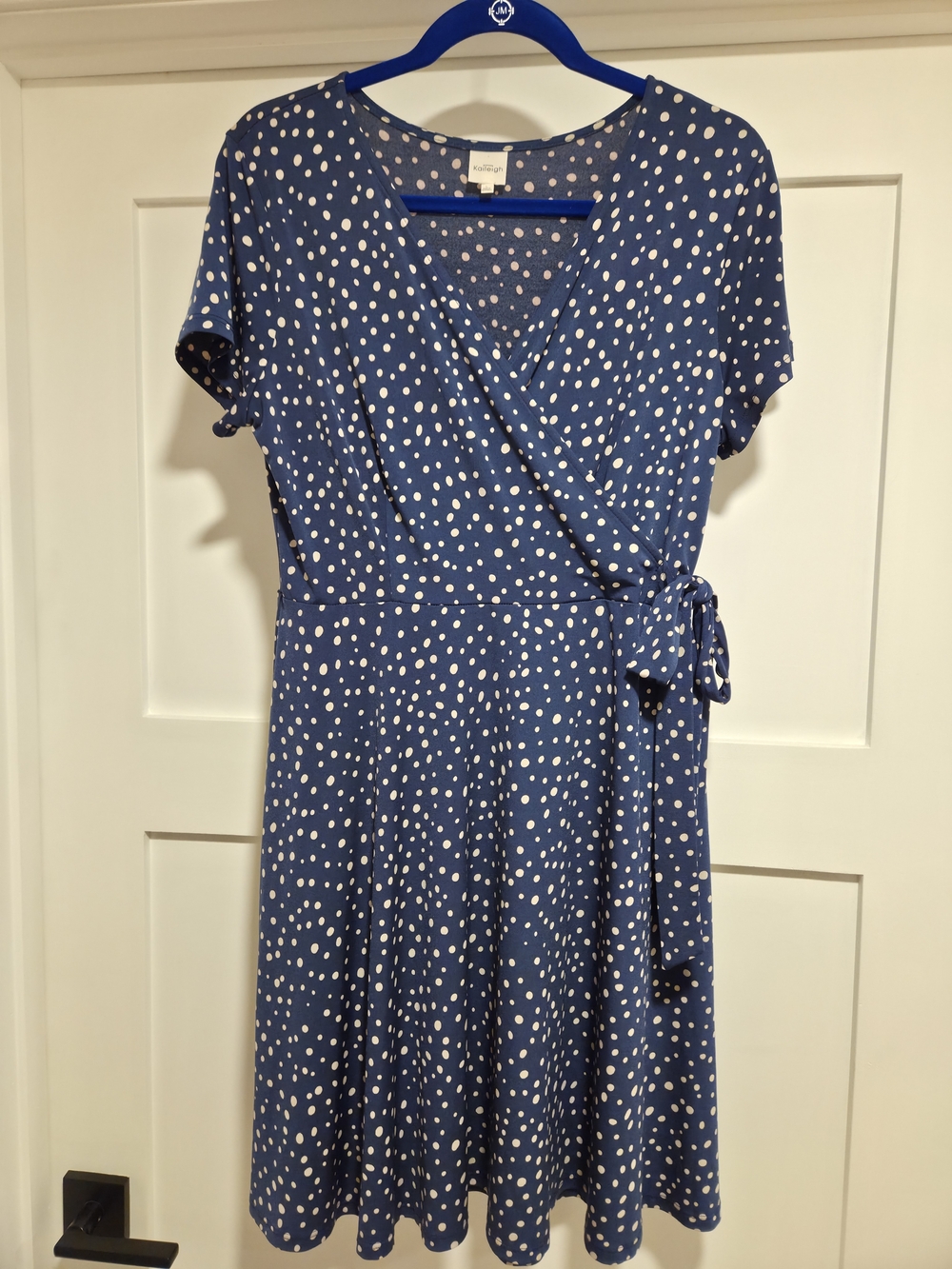 Kaileigh Navy Blue Polka Dot Faux Wrap Dress L Stitch Fix Modest Business Casual